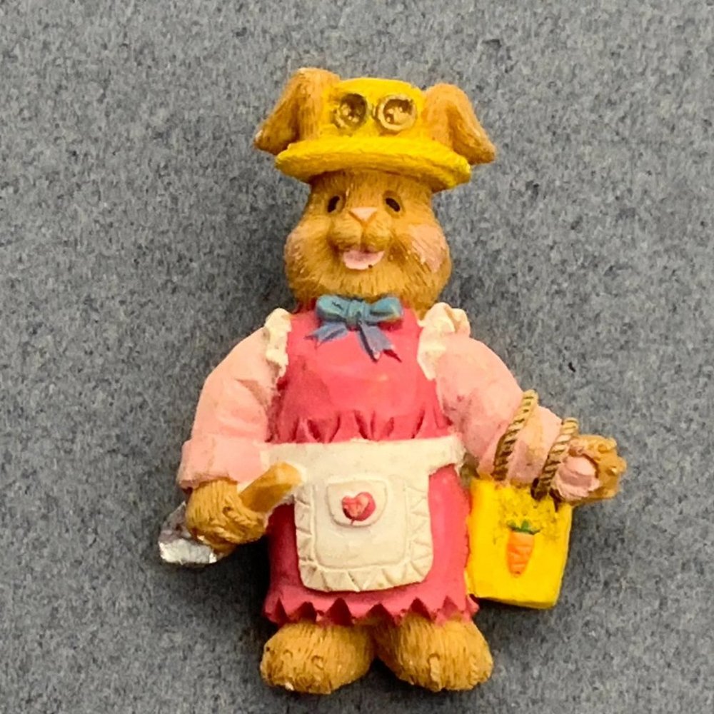 Bunny Apron Pin Brooch Easter Rabbit Shovel Carrot
